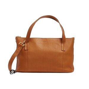 HAMMITT Nectar & Brushed Gold Medium Addie Leather Satchel with Red Interior